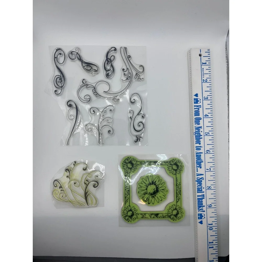Mixed Lot Of Clear Rubber‎ Acrylic Stamps W Stamping Blocks Flowers Card Making